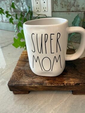 Rae Dunn White Mug with Black "SUPER MOM" Lettering